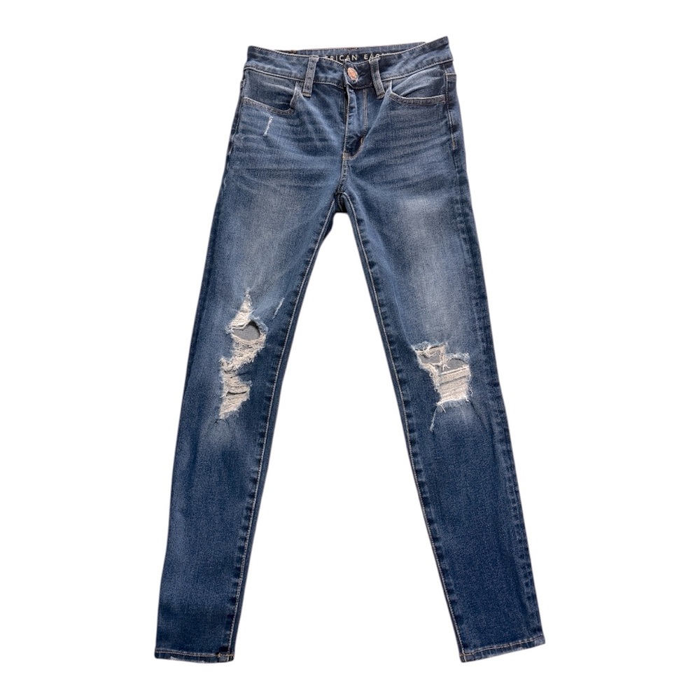 American Eagle Outfitters Hi-Rise Dark Blue Distressed Jeggings Sz 00 Short